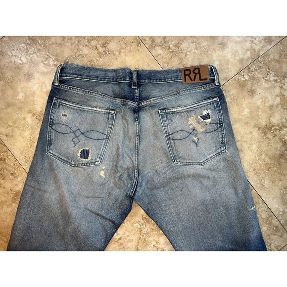 RRL - Ralph Lauren Double RL Vintage Low Straight Burrows wash repaired jeans - Picture 3 of 15